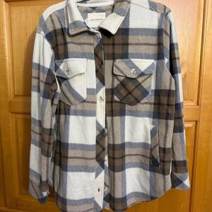 Thread & Supply Plaid Shirt Jacket - Blue, Brown, Cream